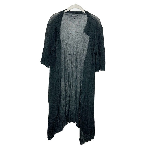 Eileen Fisher Sweaters - Eileen Fisher Black Italian Knit Short Sleeve Long Open Draped Cardigan Size L